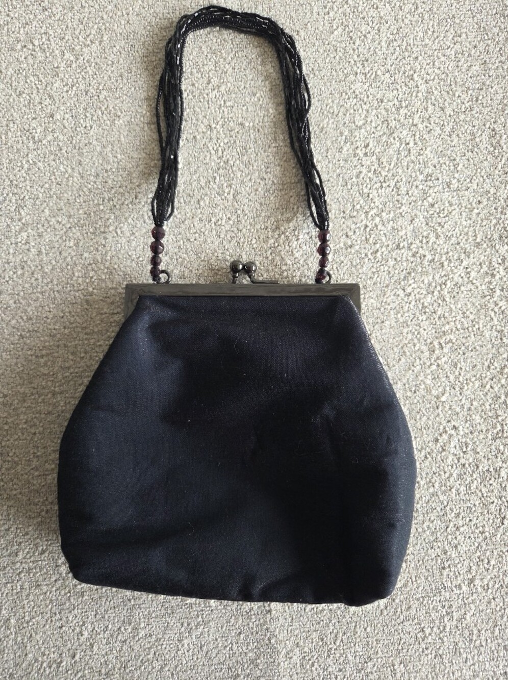 Hillard & Hanson Black Fabric Evening Clutch Bag with Beaded Strap